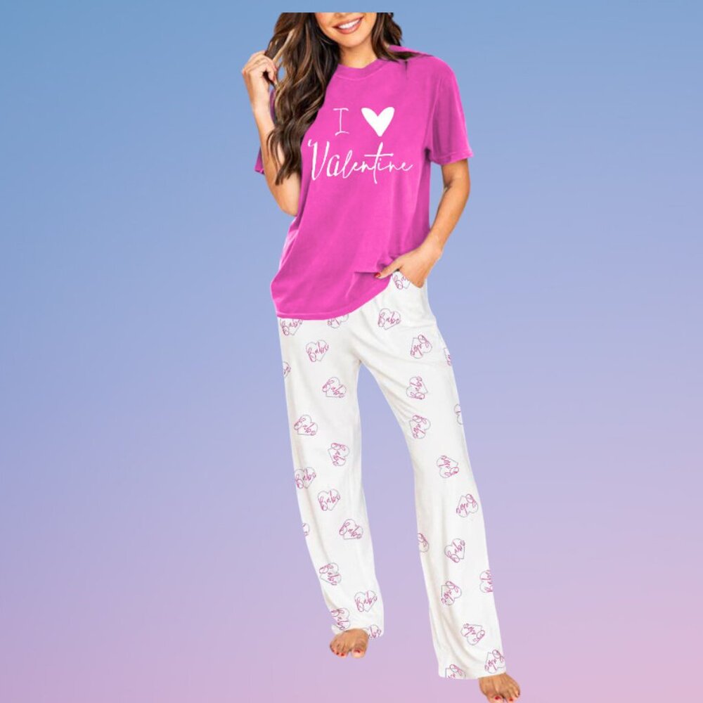 Babe Baggy Soft & Thick Elastic Wait PJ Pants & T Shirt Premium 2 pc Lounge Set
